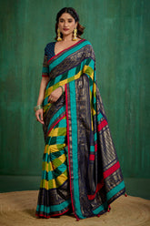 Shop Multi Elegant Tussar Silk Block Print Ready to Wear Sarees Online - Best Prices-RTW-4042
